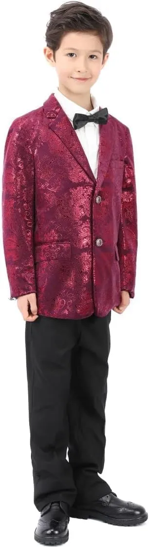 Boyland Boys Jacquard Suit Slim Fit Tuxedo Suits Jacquard Notch Lapel Tux Jacket Pants Party Formal Wear