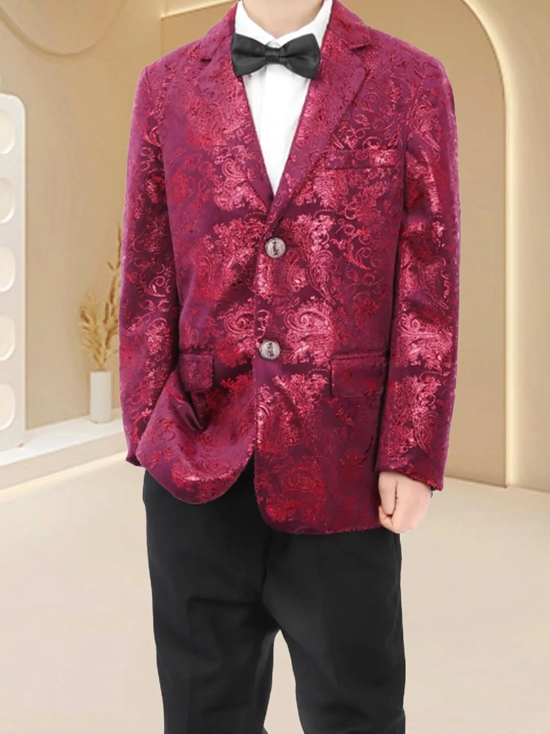 Boyland Boys Jacquard Suit Slim Fit Tuxedo Suits Jacquard Notch Lapel Tux Jacket Pants Party Formal Wear