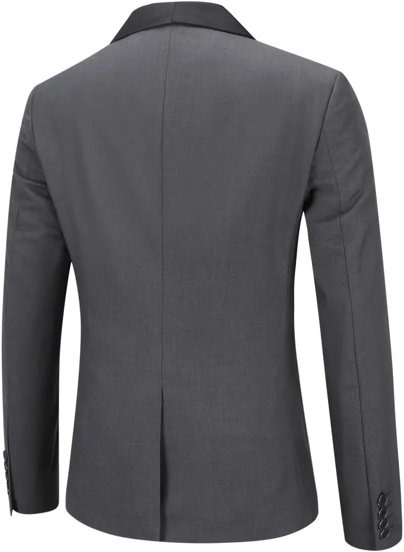 Boyland Men's 3 Pieces Suit with Shawl Collar 1 Button Slim Fit Single Breasted Formal Wedding Dinner Business
