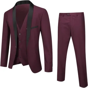 Boyland Men's 3 Pieces Suit with Shawl Collar 1 Button Slim Fit Single Breasted Formal Wedding Dinner Business