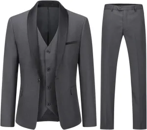 Boyland Men's 3 Pieces Suit with Shawl Collar 1 Button Slim Fit Single Breasted Formal Wedding Dinner Business
