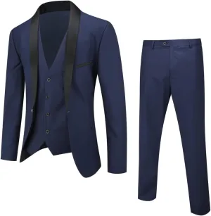 Boyland Men's 3 Pieces Suit with Shawl Collar 1 Button Slim Fit Single Breasted Formal Wedding Dinner Business