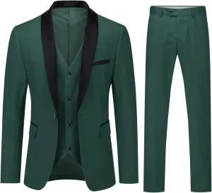Boyland Men's 3 Pieces Suit with Shawl Collar 1 Button Slim Fit Single Breasted Formal Wedding Dinner Business