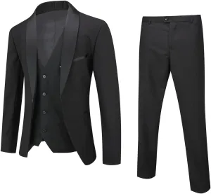 Boyland Men's 3 Pieces Suit with Shawl Collar 1 Button Slim Fit Single Breasted Formal Wedding Dinner Business