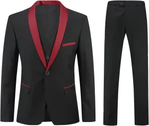 Boyland Men's 3 Pieces Suit with Shawl Collar 1 Button Slim Fit Single Breasted Formal Wedding Dinner Business