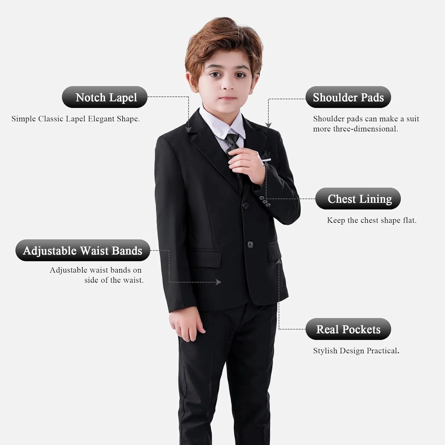 Boys' Formal Slim Fit Suit Set 5 Piece Boys Suit Dress Clothes Ring Bearer Outfit