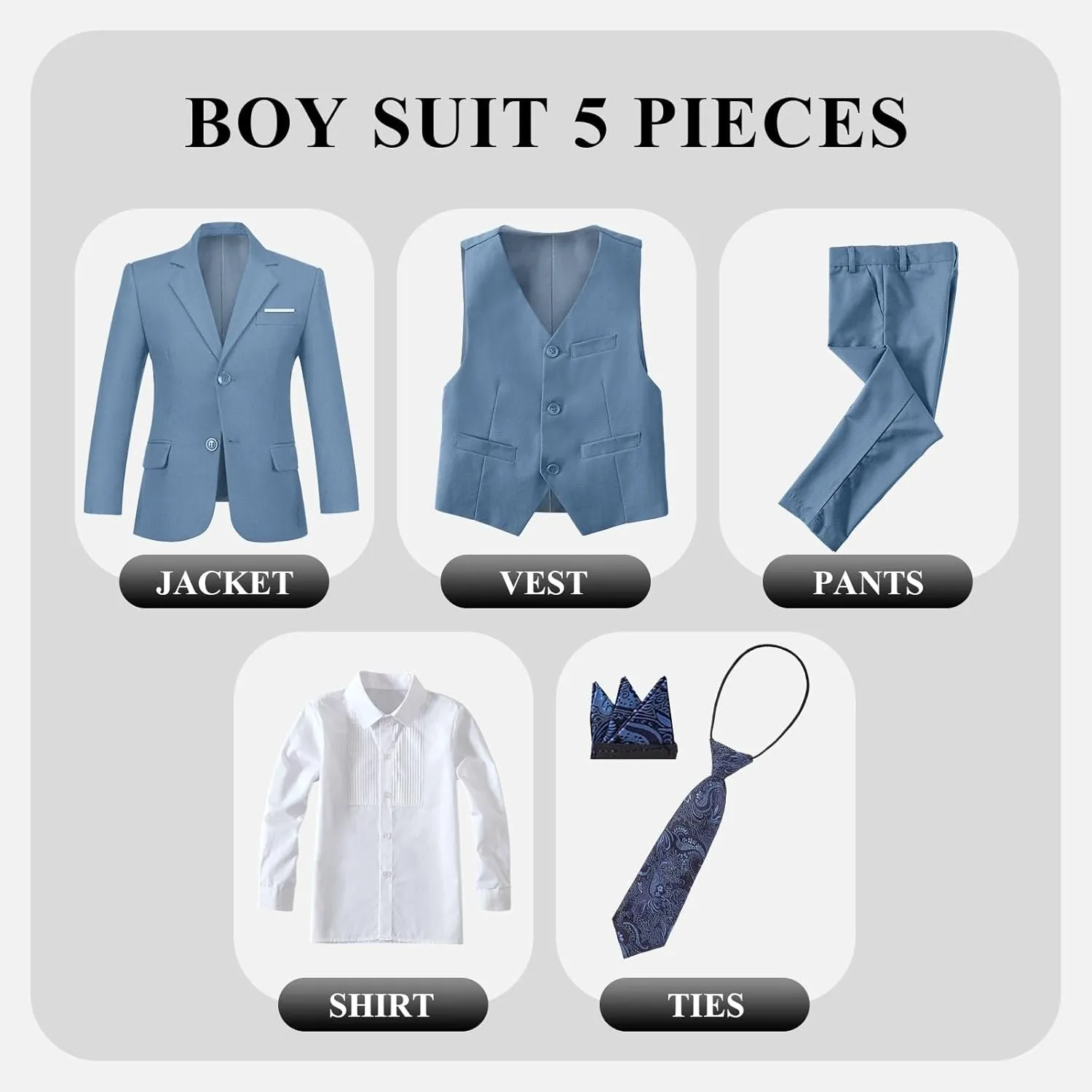 Boys' Formal Slim Fit Suit Set 5 Piece Boys Suit Dress Clothes Ring Bearer Outfit