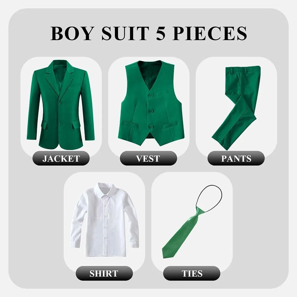 Boys' Formal Slim Fit Suit Set 5 Piece Boys Suit Dress Clothes Ring Bearer Outfit