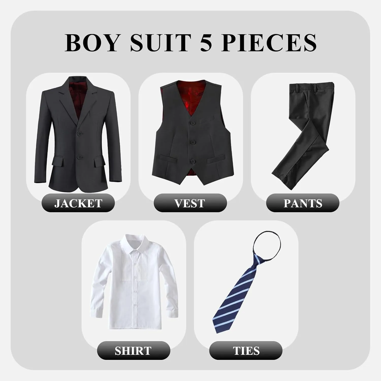 Boys' Formal Slim Fit Suit Set 5 Piece Boys Suit Dress Clothes Ring Bearer Outfit
