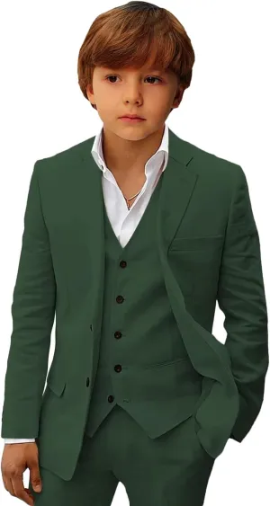 Boys Linen Suit Slim Fit Three Piece Summer Linen Suit for Boys Formal Wedding Outfit Jacket Vest Pant Set