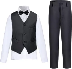 Boys Suit 4-Pieces Toddler Tuxedo Vest Pants Set Suits for Boys Communion Dress Clothes Ring Bearer Outfit