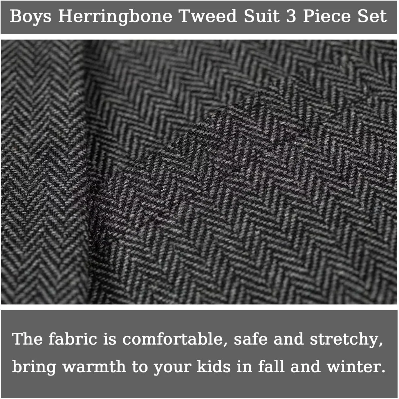 Boy's Suit Herringbone Tweed Blazer Slim Fit Kids Winter 1920s Retro Vintage Formal Wedding Prom Tuxedo Jacket Vest Pants Tie
