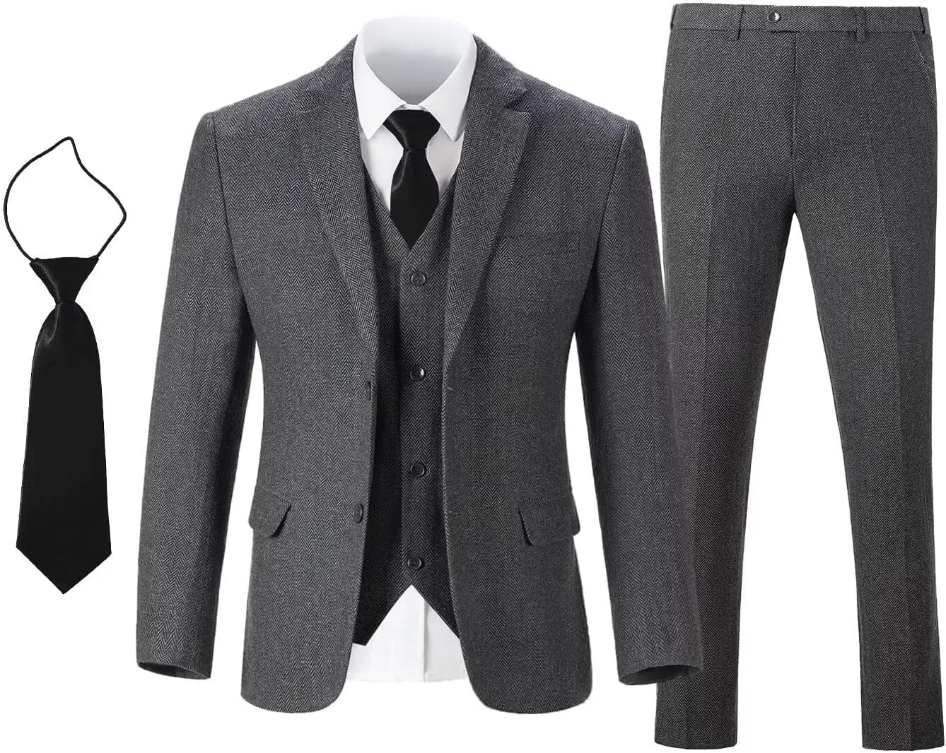 Boy's Suit Herringbone Tweed Blazer Slim Fit Kids Winter 1920s Retro Vintage Formal Wedding Prom Tuxedo Jacket Vest Pants Tie