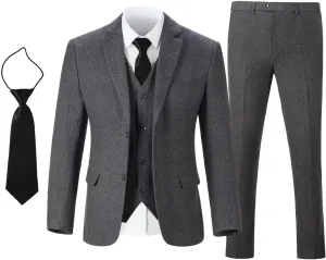 Boy's Suit Herringbone Tweed Blazer Slim Fit Kids Winter 1920s Retro Vintage Formal Wedding Prom Tuxedo Jacket Vest Pants Tie