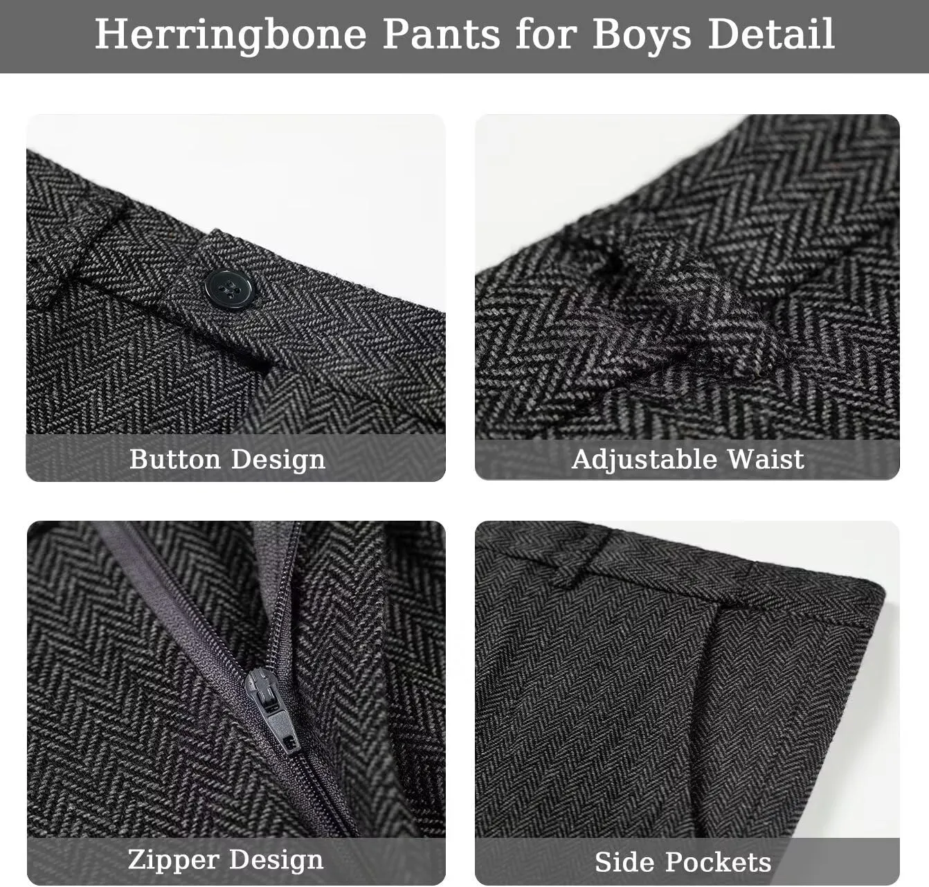 Boy's Suit Herringbone Tweed Blazer Slim Fit Kids Winter 1920s Retro Vintage Formal Wedding Prom Tuxedo Jacket Vest Pants Tie