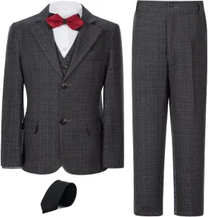 Boy's Suit Kids Plaid Suits for Boy Wedding Outfits Boys Plaid Blazer Vest Pants Ties Formal Suit Set
