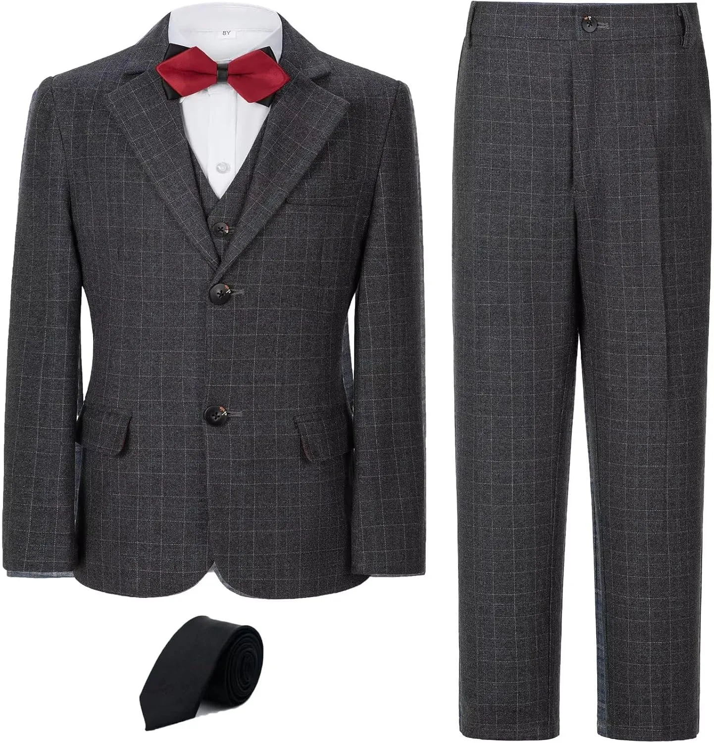 Boy's Suit Kids Plaid Suits for Boy Wedding Outfits Boys Plaid Blazer Vest Pants Ties Formal Suit Set