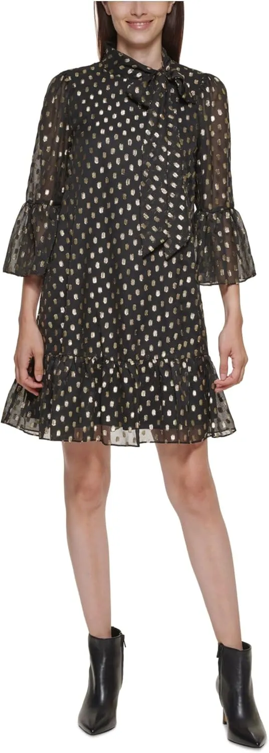 Calvin Klein Dot Dress with Bell Sleeves
