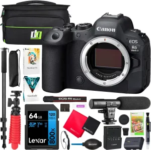 Canon EOS R6 Mark II Full Frame Mirrorless Interchangeable Lens Camera | Official Canon USA Partner Model | Body 5666C002 Bundle with Deco Gear Photography Bag   Microphone   Monopod   Software