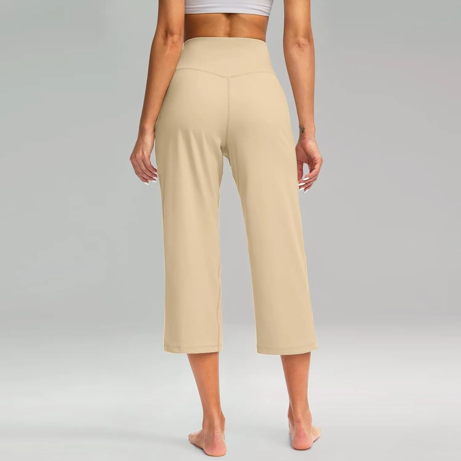 Capri Pants for Women Summer Casual Elastic Waist Wide Leg Cropped Trousers Plus Size Tummy Control Petite Yoga Pants