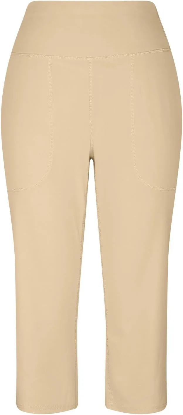 Capri Pants for Women Summer Casual Elastic Waist Wide Leg Cropped Trousers Plus Size Tummy Control Petite Yoga Pants