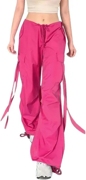 Cargo Pants Women's Sports Pants Ribbon Hip hop Street Clothing Loose Outdoor with Pocket Wide-Leg Trousers
