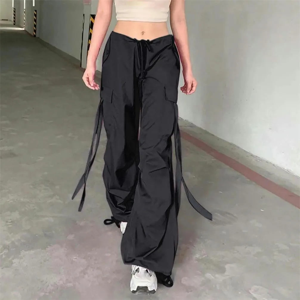 Cargo Pants Women's Sports Pants Ribbon Hip hop Street Clothing Loose Outdoor with Pocket Wide-Leg Trousers