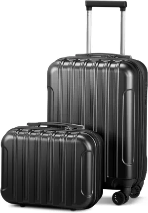 Carry On Luggage Suitcase 2 Piece Set with TSA Lock Hardshell Travel Carry-On Luggage with Spinner Wheels Small Luggage Suitcase 2-Piece Set (Black)