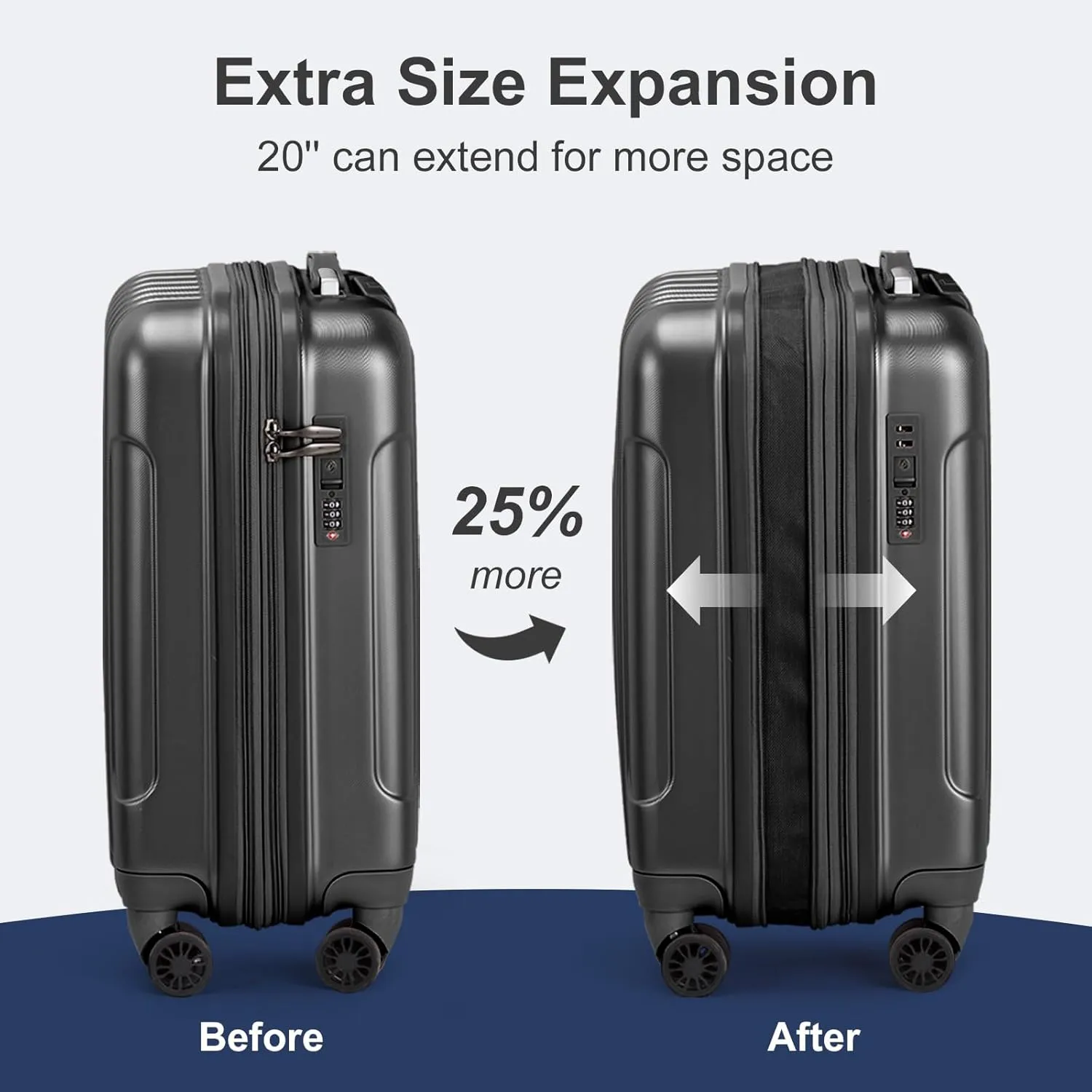 Carry On Luggage Suitcase 2 Piece Set with TSA Lock Hardshell Travel Carry-On Luggage with Spinner Wheels Small Luggage Suitcase 2-Piece Set (Black)