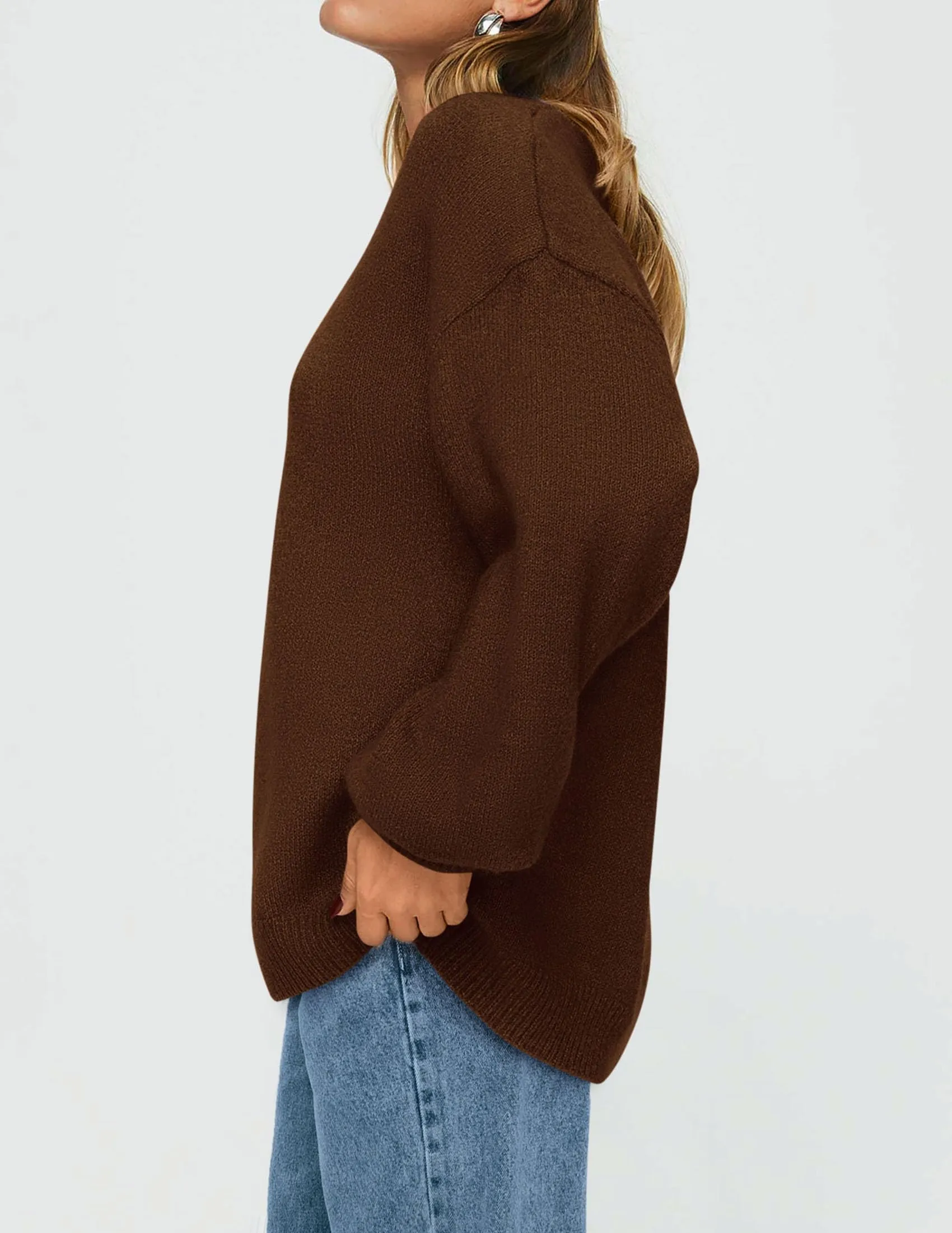 Casual Crew Neck Long Sleeve Pullover Ribbed Knit Loose Fit Sweaters