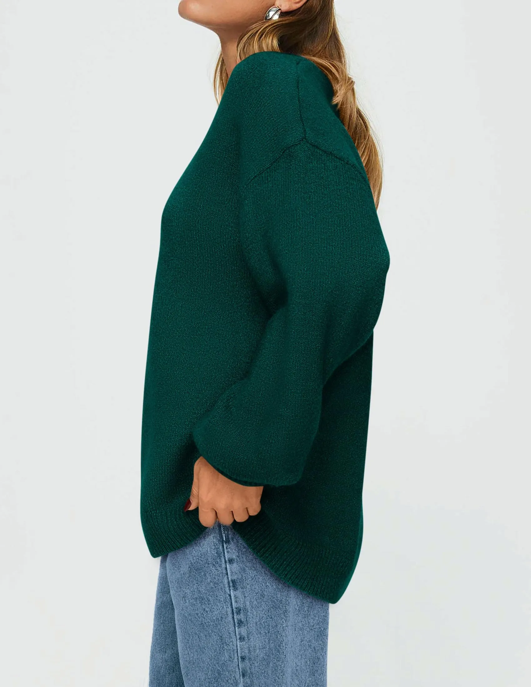 Casual Crew Neck Long Sleeve Pullover Ribbed Knit Loose Fit Sweaters