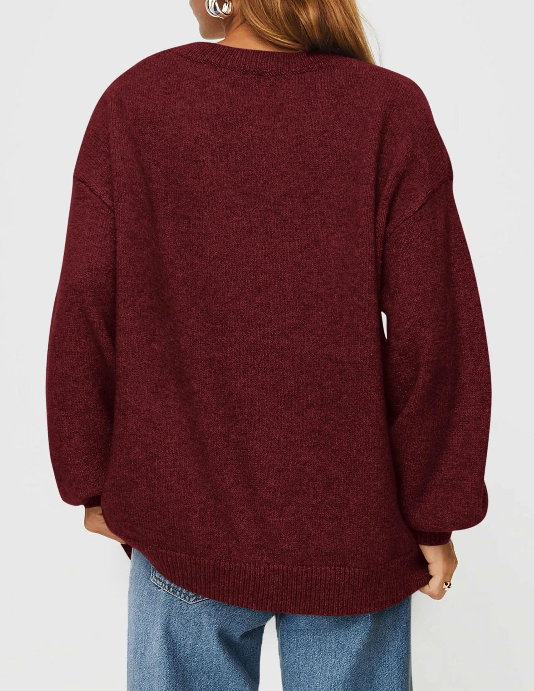 Casual Crew Neck Long Sleeve Pullover Ribbed Knit Loose Fit Sweaters