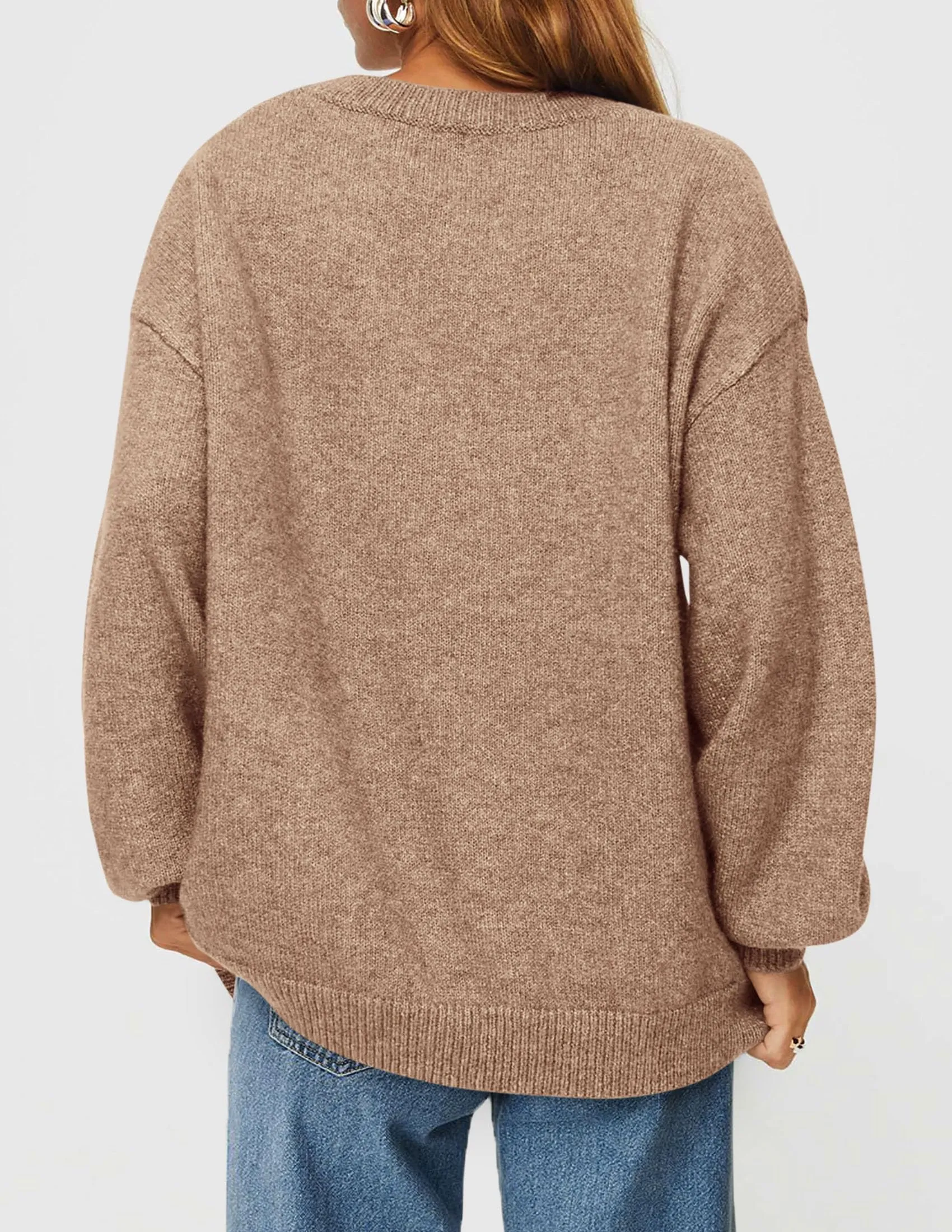 Casual Crew Neck Long Sleeve Pullover Ribbed Knit Loose Fit Sweaters