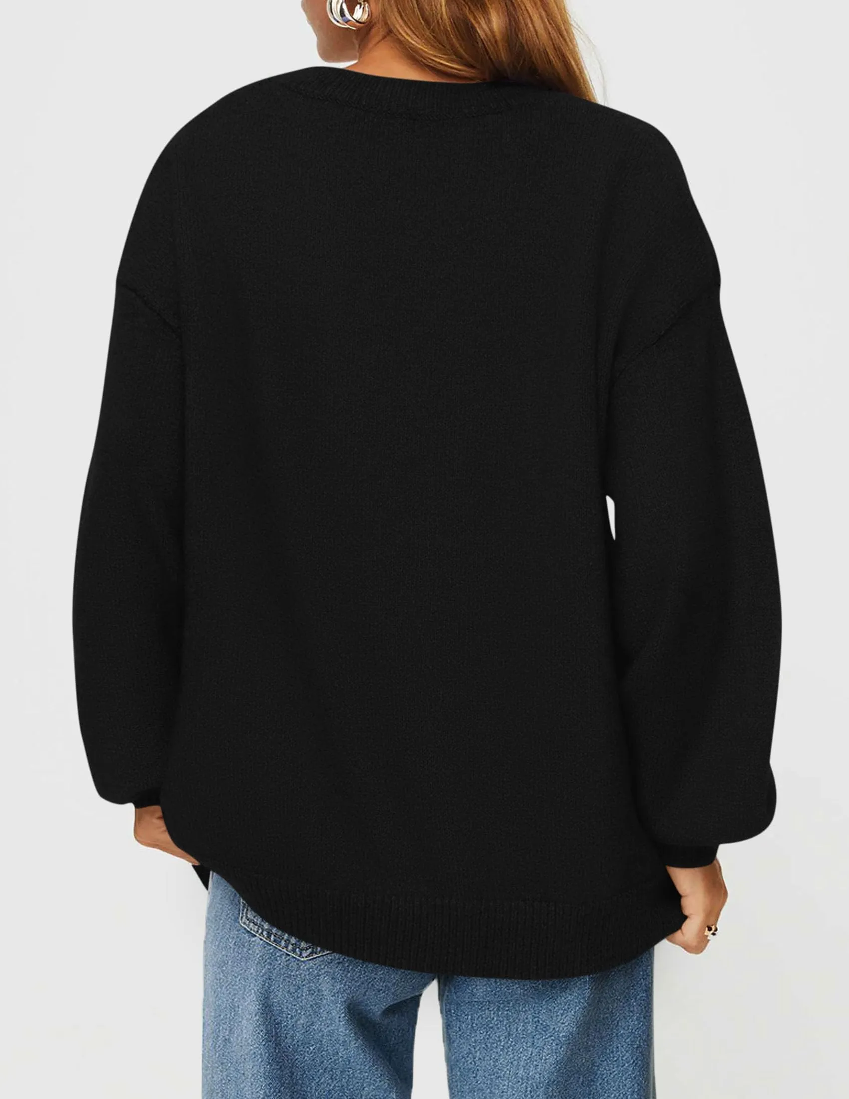 Casual Crew Neck Long Sleeve Pullover Ribbed Knit Loose Fit Sweaters