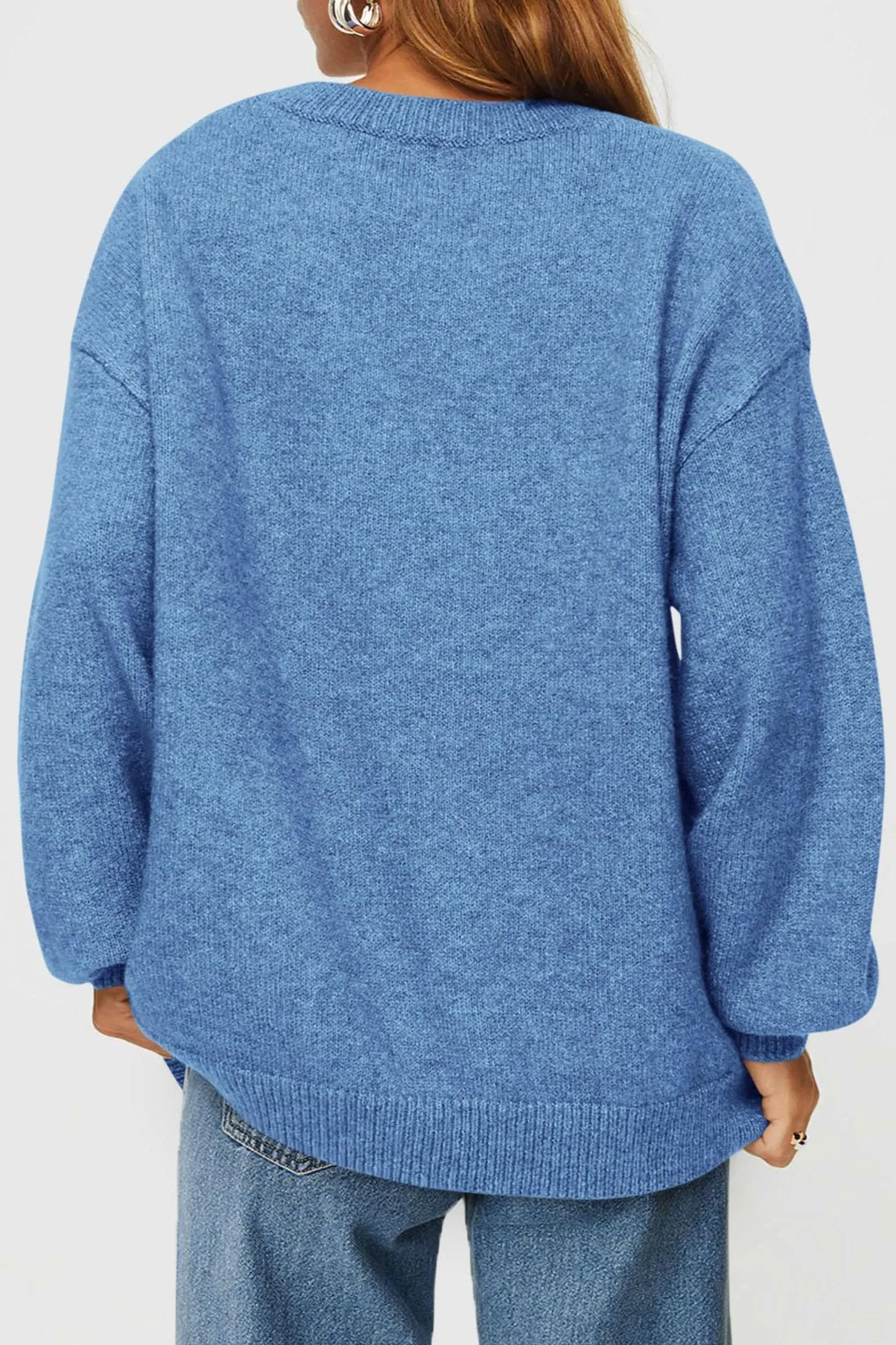 Casual Crew Neck Long Sleeve Pullover Ribbed Knit Loose Fit Sweaters