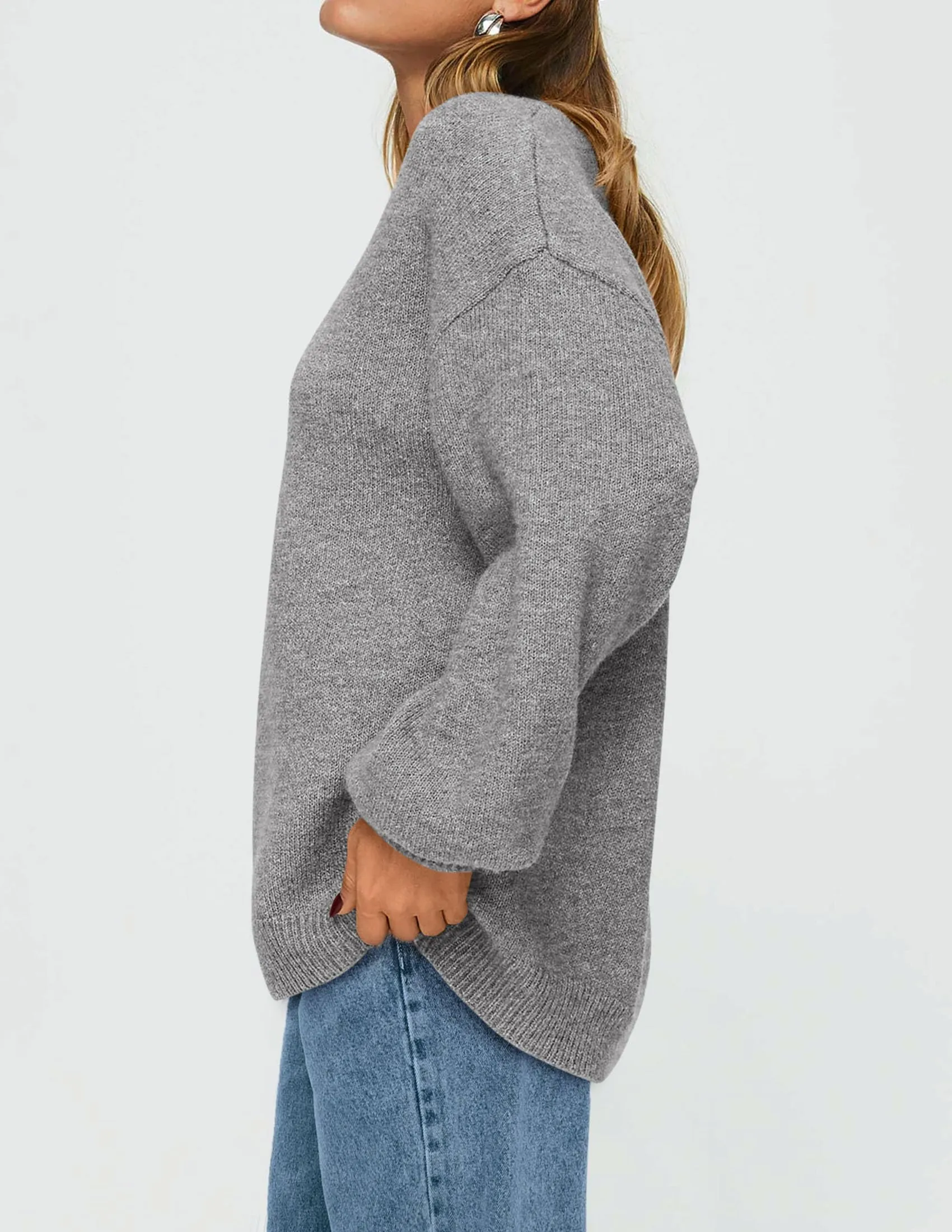 Casual Crew Neck Long Sleeve Pullover Ribbed Knit Loose Fit Sweaters