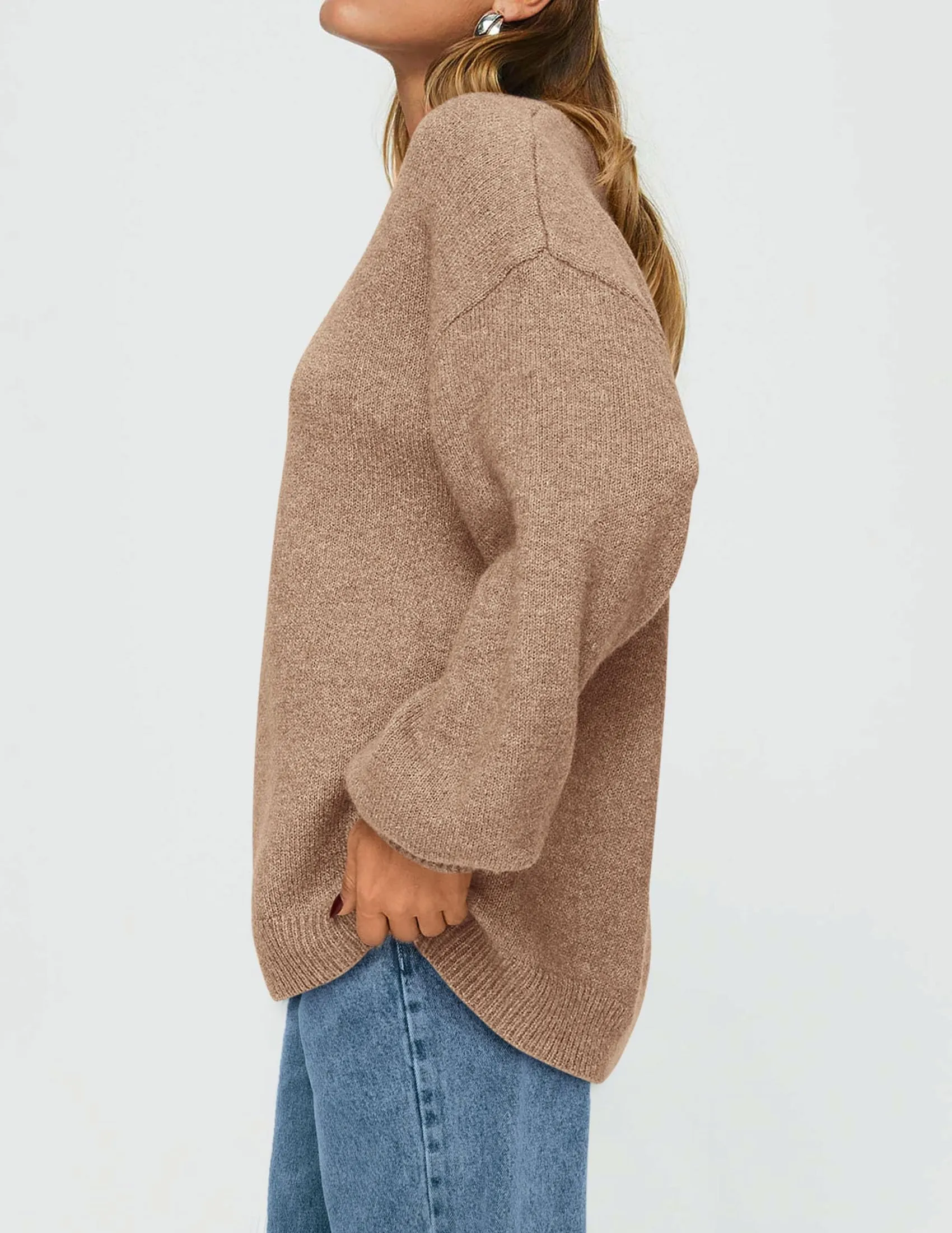 Casual Crew Neck Long Sleeve Pullover Ribbed Knit Loose Fit Sweaters