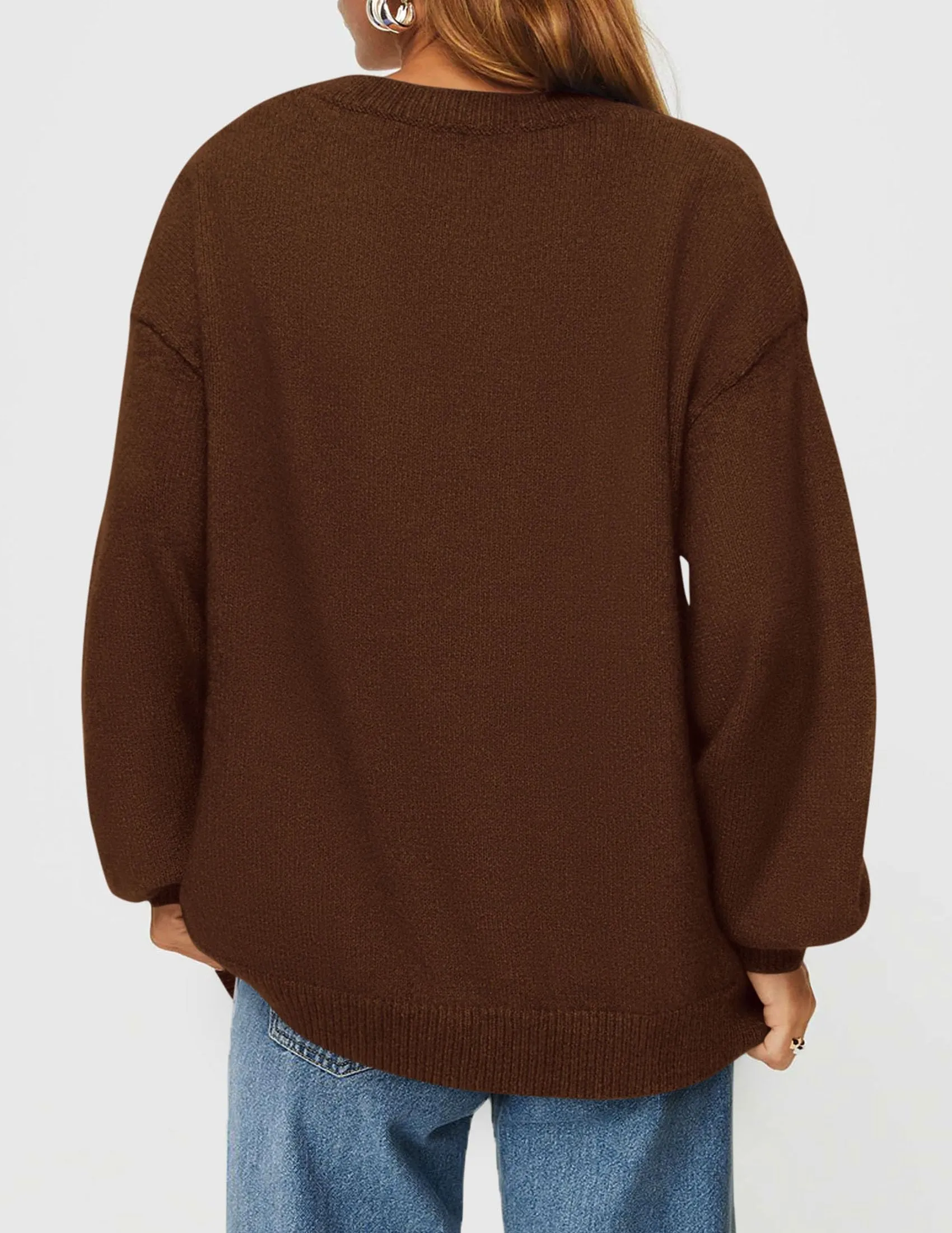 Casual Crew Neck Long Sleeve Pullover Ribbed Knit Loose Fit Sweaters