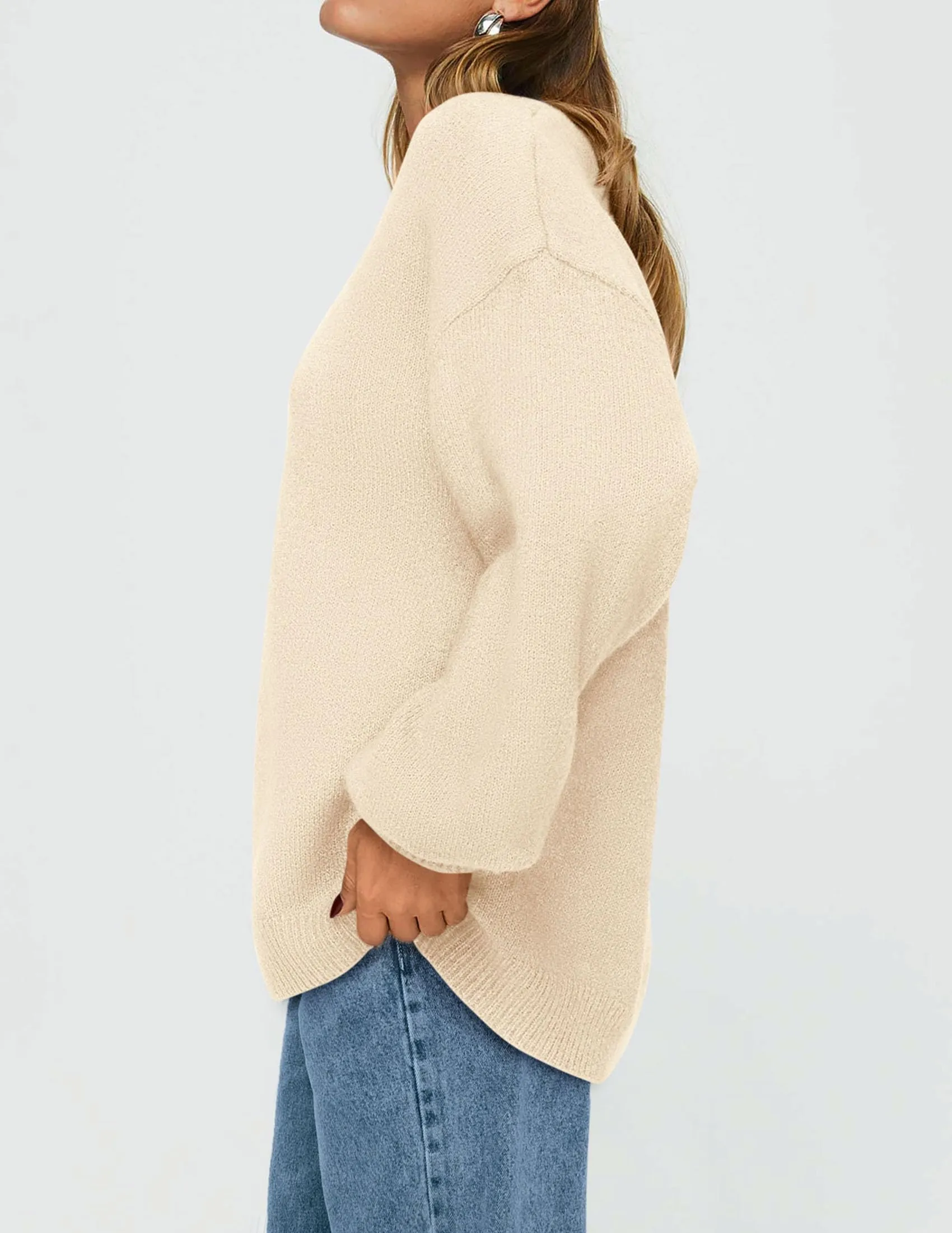 Casual Crew Neck Long Sleeve Pullover Ribbed Knit Loose Fit Sweaters