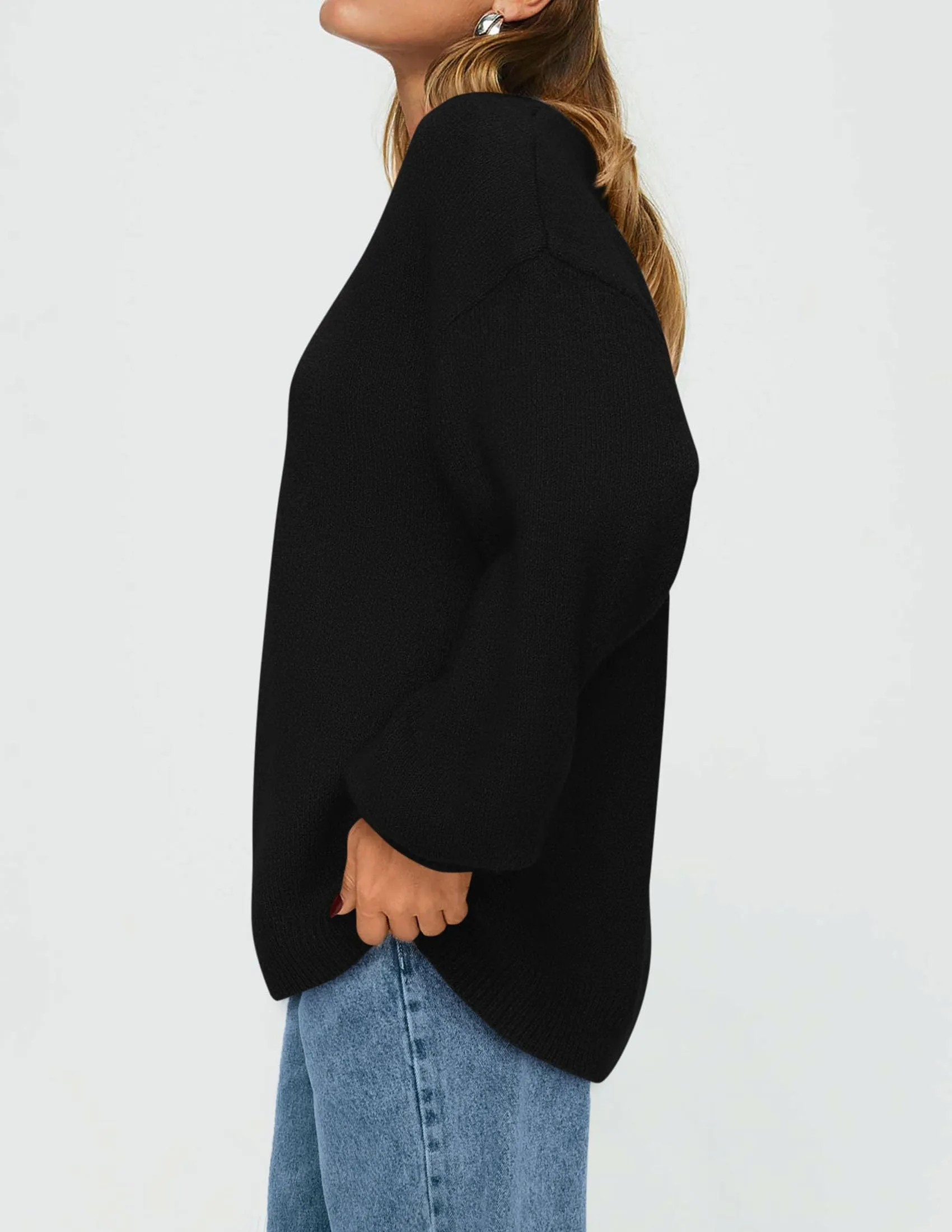 Casual Crew Neck Long Sleeve Pullover Ribbed Knit Loose Fit Sweaters