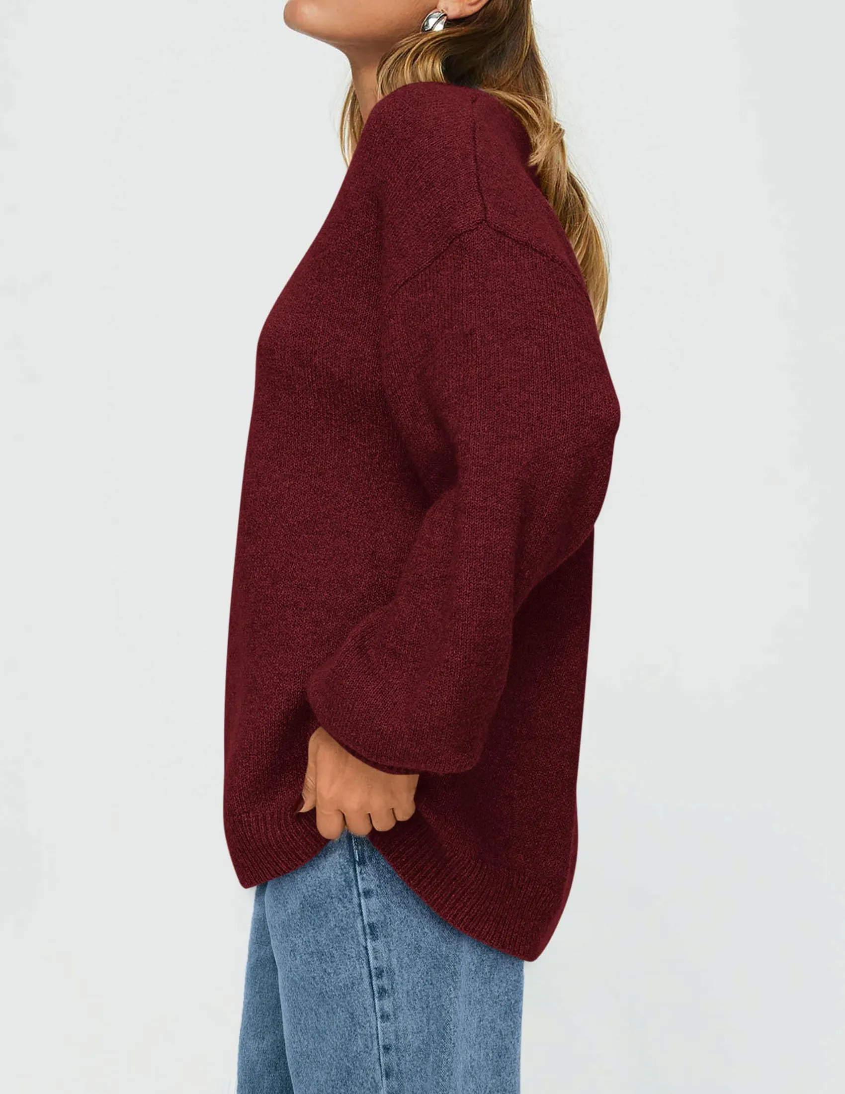 Casual Crew Neck Long Sleeve Pullover Ribbed Knit Loose Fit Sweaters