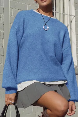 Casual Crew Neck Long Sleeve Pullover Ribbed Knit Loose Fit Sweaters