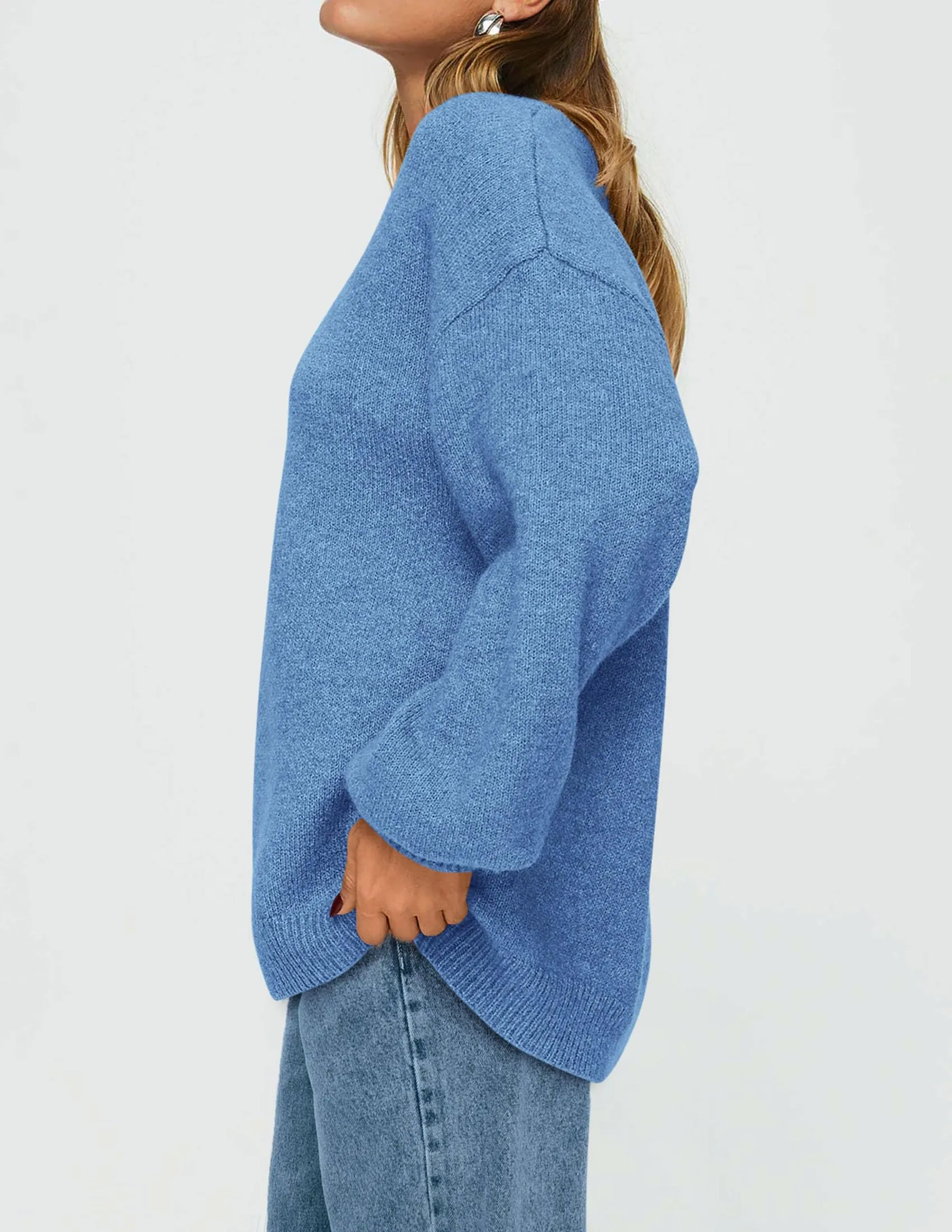 Casual Crew Neck Long Sleeve Pullover Ribbed Knit Loose Fit Sweaters