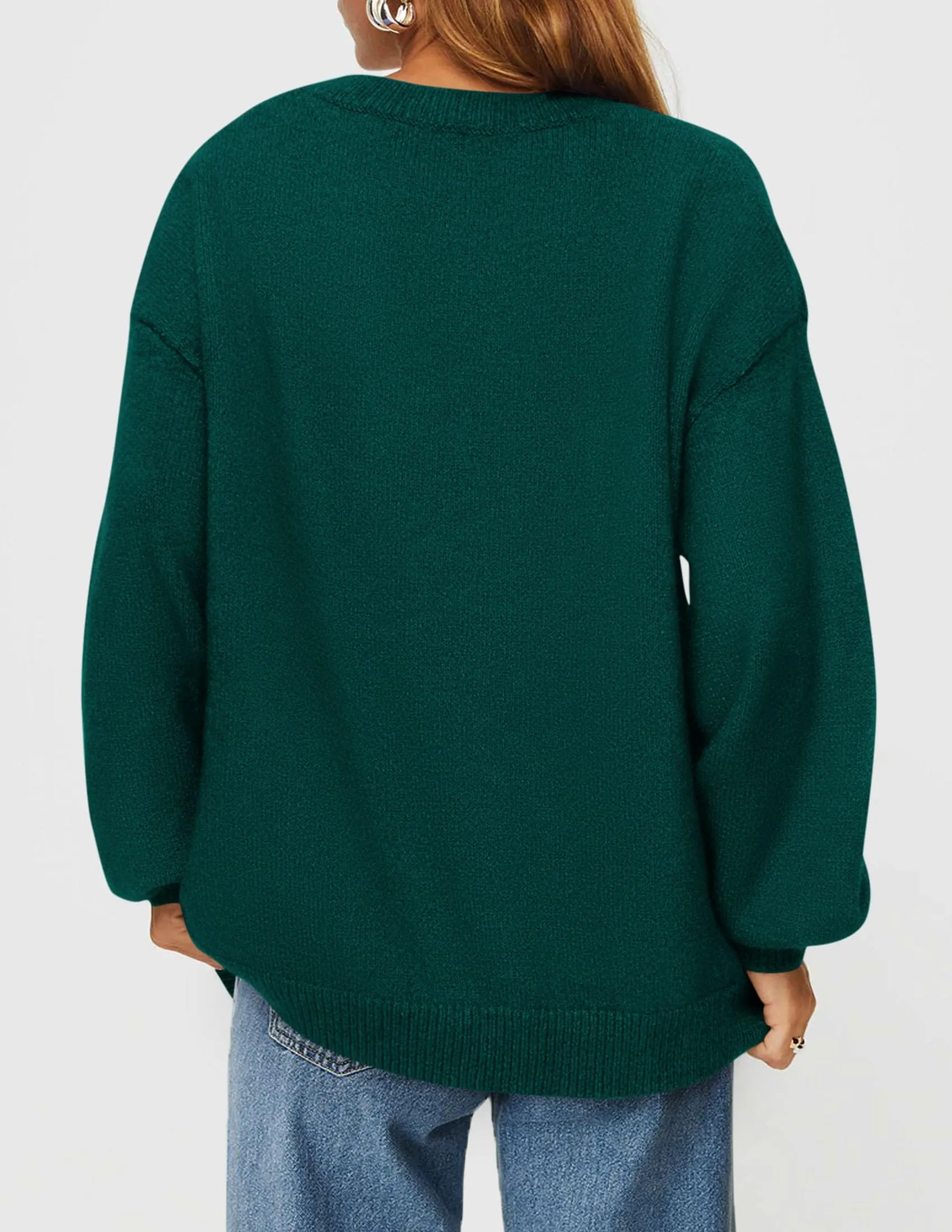 Casual Crew Neck Long Sleeve Pullover Ribbed Knit Loose Fit Sweaters