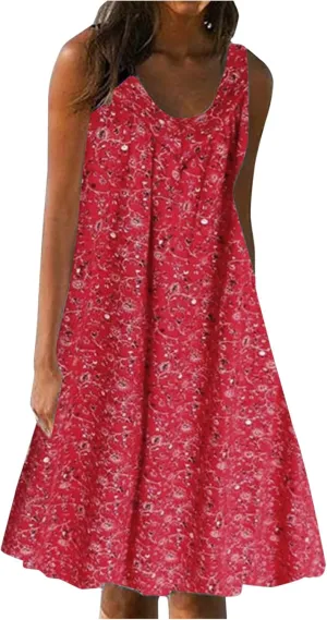 Ceboyel Women 2024 Casual Beach Sundresses Flowy Summer Tank Dress Scoop Neck Sleeveless Sun Dresses Trendy Vacation Clothing