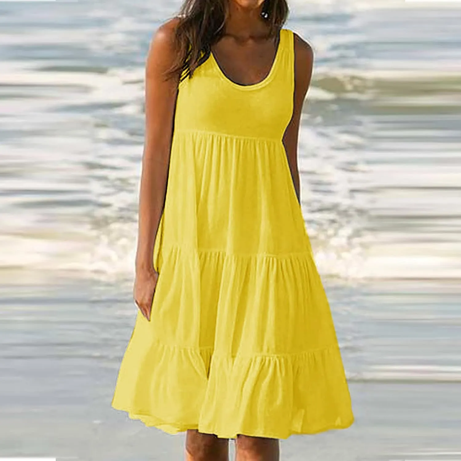 Ceboyel Women 2024 Casual Beach Sundresses Flowy Summer Tank Dress Scoop Neck Sleeveless Sun Dresses Trendy Vacation Clothing