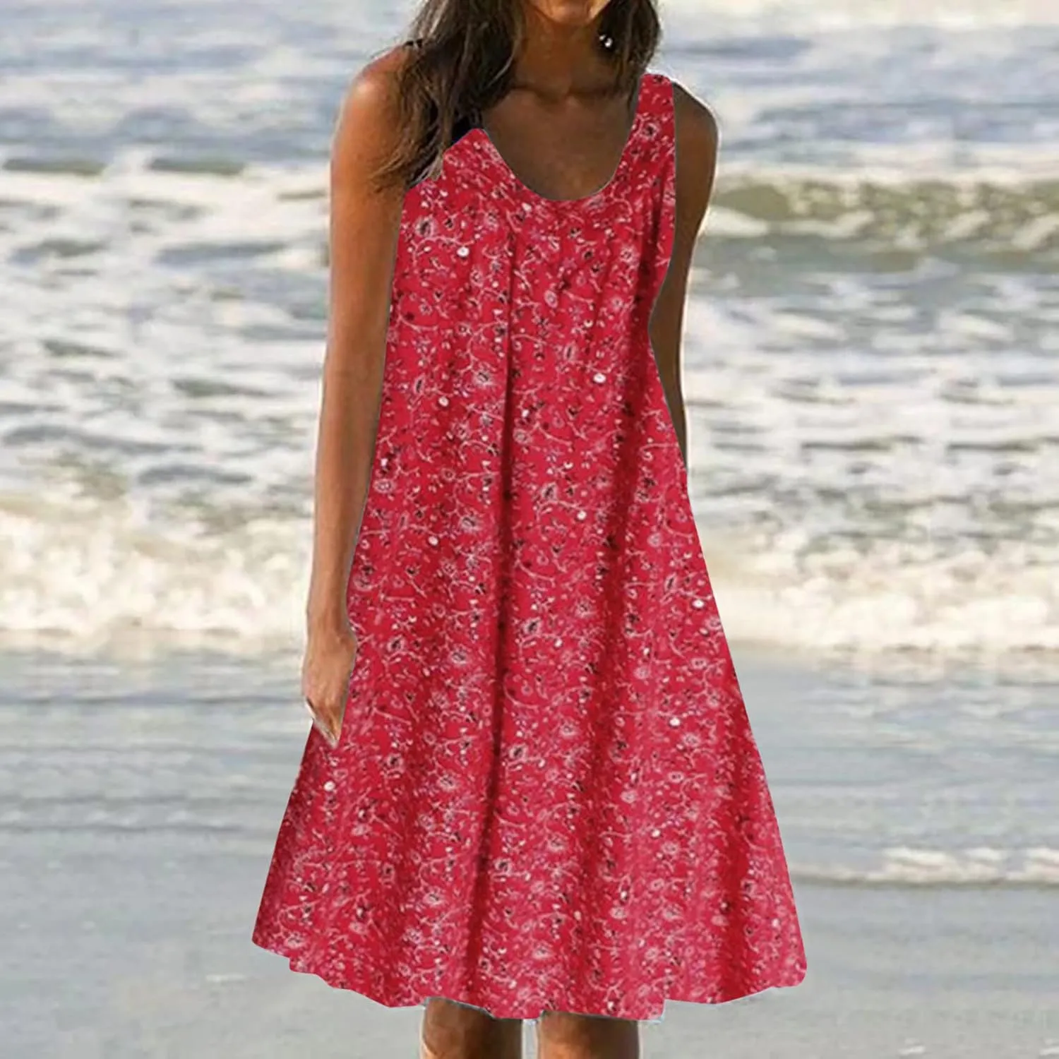 Ceboyel Women 2024 Casual Beach Sundresses Flowy Summer Tank Dress Scoop Neck Sleeveless Sun Dresses Trendy Vacation Clothing