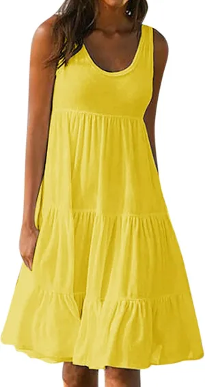 Ceboyel Women 2024 Casual Beach Sundresses Flowy Summer Tank Dress Scoop Neck Sleeveless Sun Dresses Trendy Vacation Clothing