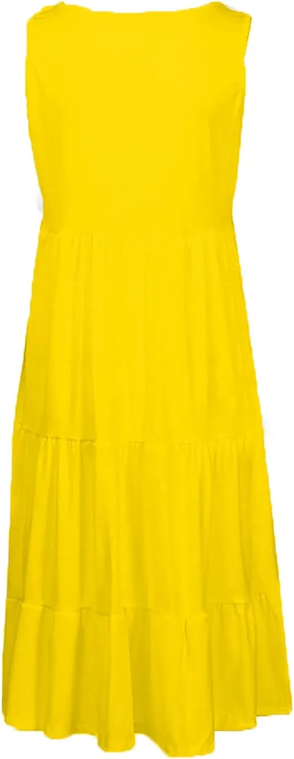 Ceboyel Women 2024 Casual Beach Sundresses Flowy Summer Tank Dress Scoop Neck Sleeveless Sun Dresses Trendy Vacation Clothing