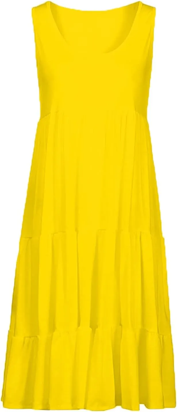 Ceboyel Women 2024 Casual Beach Sundresses Flowy Summer Tank Dress Scoop Neck Sleeveless Sun Dresses Trendy Vacation Clothing